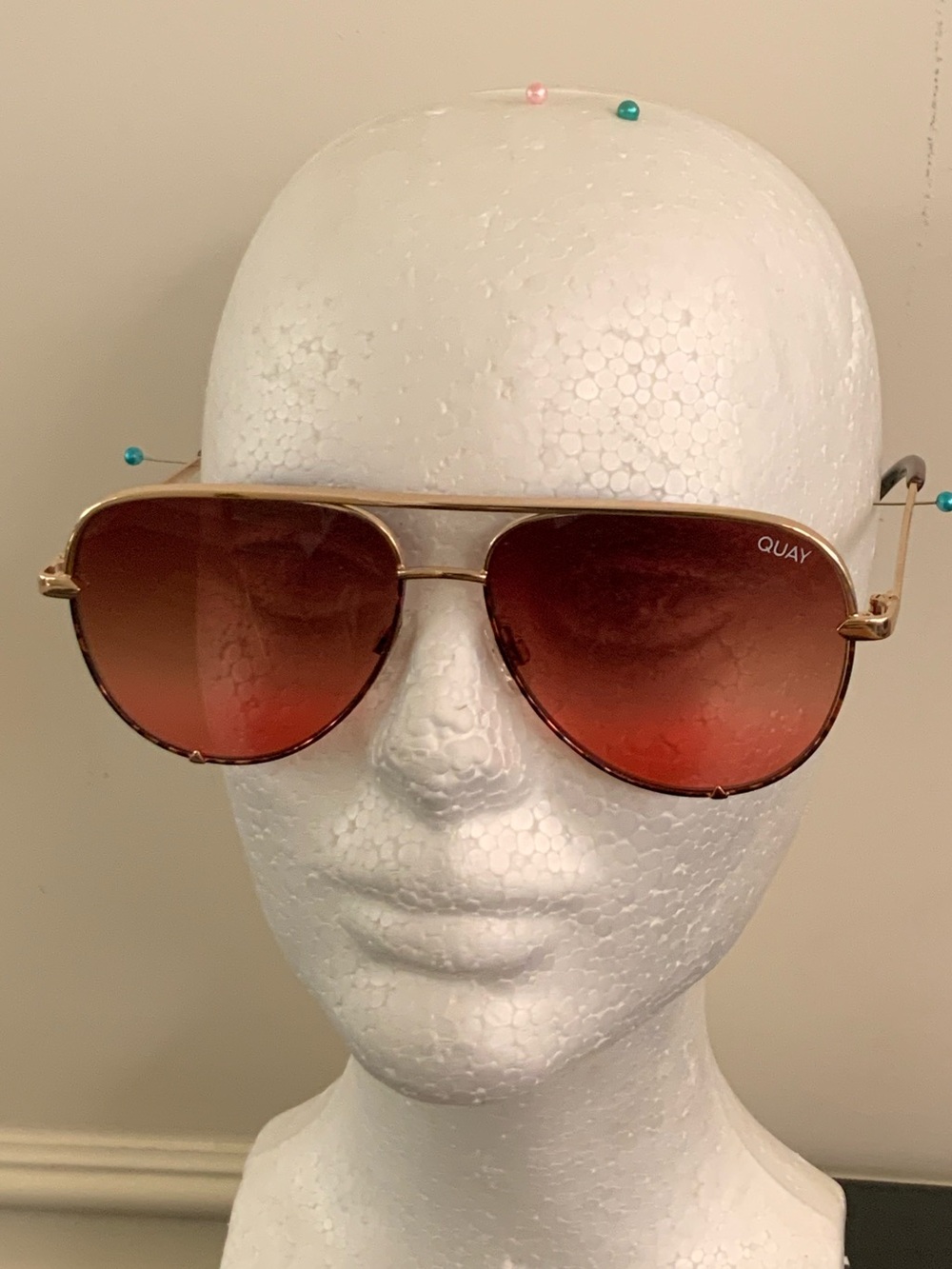 Quay Australia Gold Frame Sunglasses with Red Gradient Lenses